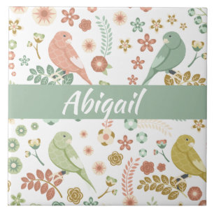 Shabby Birds & Branches Personalised Tile