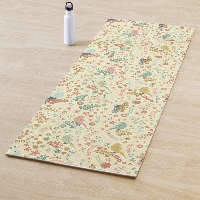 Shabby Birds & Branches Yellow   Yoga Mat (In Situ)