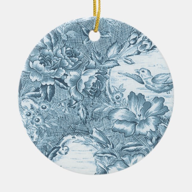 Shabby Blue French Toile Ceramic Tree Decoration (Front)