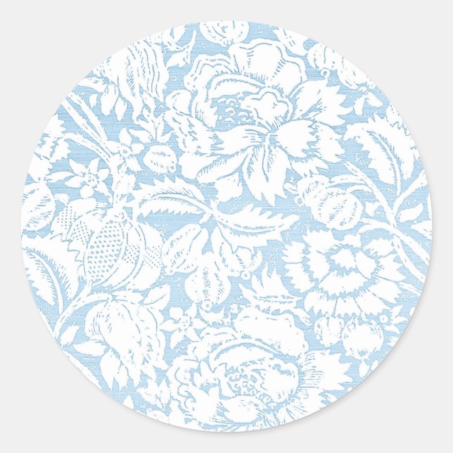 Shabby Blue French Toile Classic Round Sticker (Front)