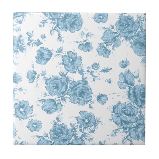 Shabby Blue French Toile Tile (Front)