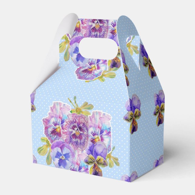 Shabby Blue Pansy Floral Dot Party Cake Favor Box (Front Side)