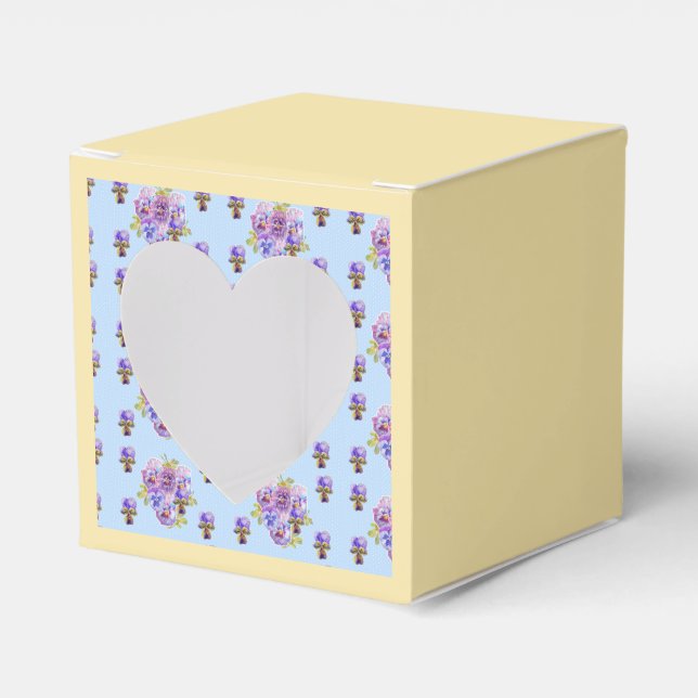Shabby Blue Pansy Floral Tea Party Cake Favor Box (Front Side)