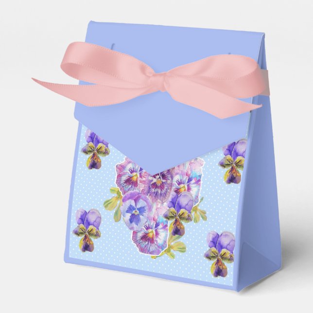 Shabby Blue Pansy Floral Tea Party Cake Favour Box (Front Side)