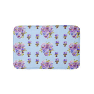Shabby Blue Pansy viola floral flowers Bath Mat