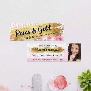 Shabby Blush Watercolor Roses & Gold Social Photo Mini Business Card