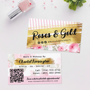 Shabby Blush Watercolor Roses Gold Social QR Code Business Card