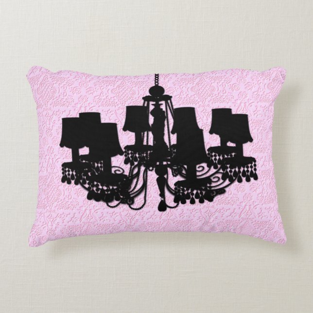 Shabby Chandelier Silhouette, Pink-ACCENT PILLOW (Front)