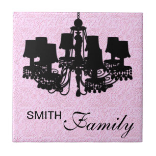 Shabby Cherub Chandelier Silhouette PINK TILE
