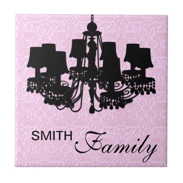 Shabby Cherub Chandelier Silhouette PINK TILE (Front)