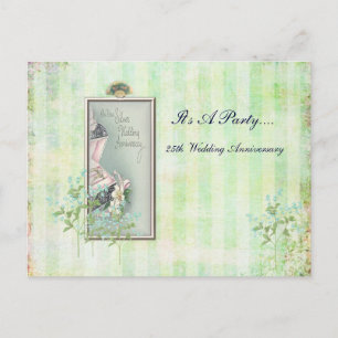 Shabby chic 25th Wedding Invitation Postcard