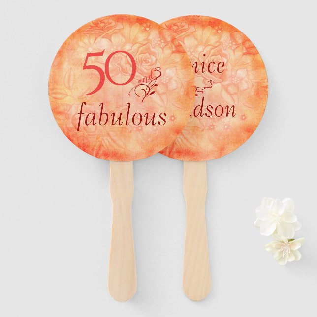 Shabby Chic 50 and fabulous Rose Floral Hand Fan (Front and Back)