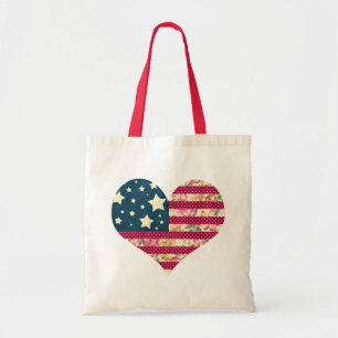 Shabby Chic American Flag Heart Tote Bag