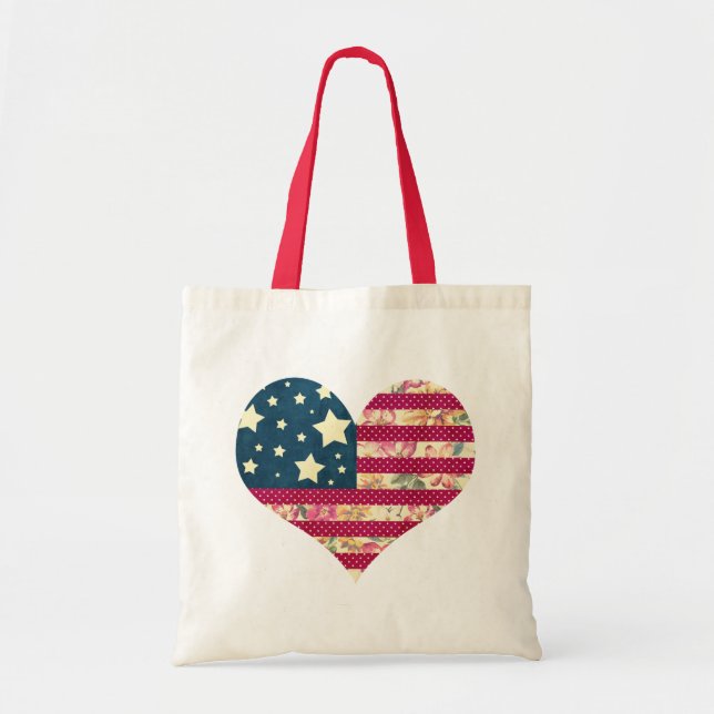 Shabby Chic | American Flag Heart Tote Bag (Front)
