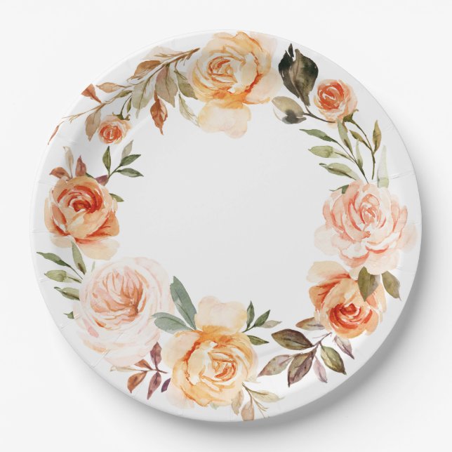 Shabby Chic Autumn Floral Paper Plates (Front)