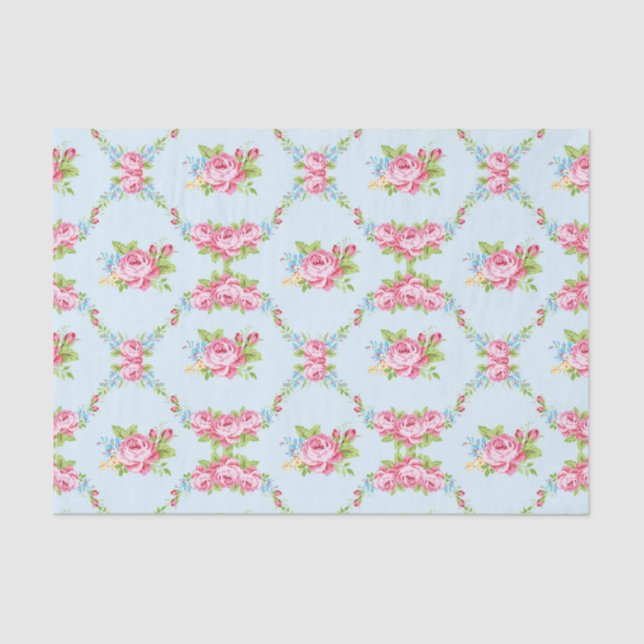 Shabby chic,baby blue,red roses,victorian,floral,p tissue paper (Front)