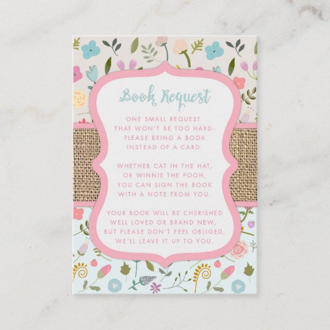 Shabby Chic Baby Shower Book Request cards (Front)