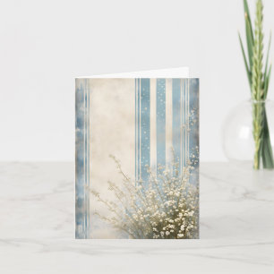 Shabby Chic Baby's Breath Blue Stripes Thank You Card