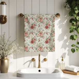 Shabby Chic Bath Towels Blush and Sage Florals