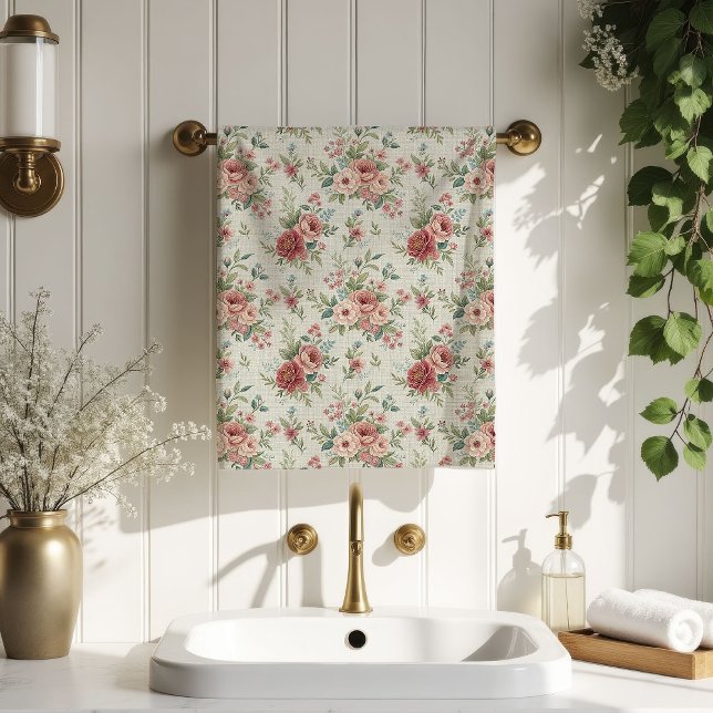 Shabby Chic Bath Towels Blush and Sage Florals (Shabby Chic Bath Towels Blush and Sage Florals)