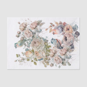 Shabby chic bird and roses tissue paper