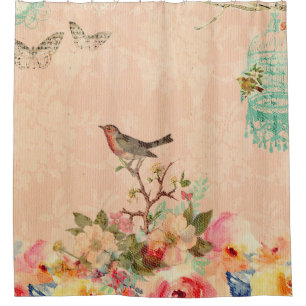 Shabby chic, bird,butterfly,lace,floral,country ch shower curtain