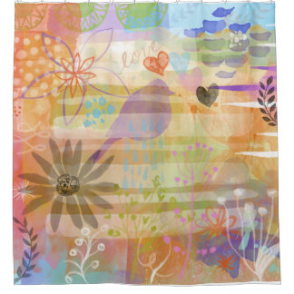 Shabby Chic Bird Flower Cute Watercolor Painting Shower Curtain
