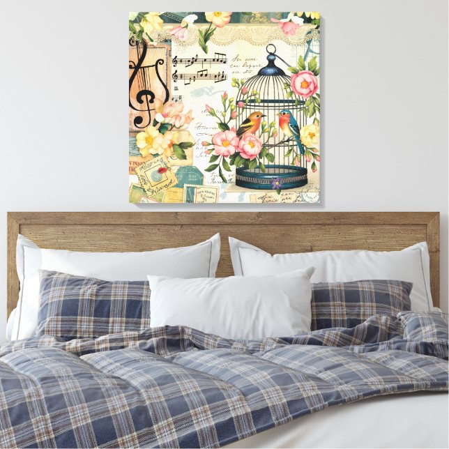 Shabby Chic Birdcage Canvas Art (Insitu(Bedroom))