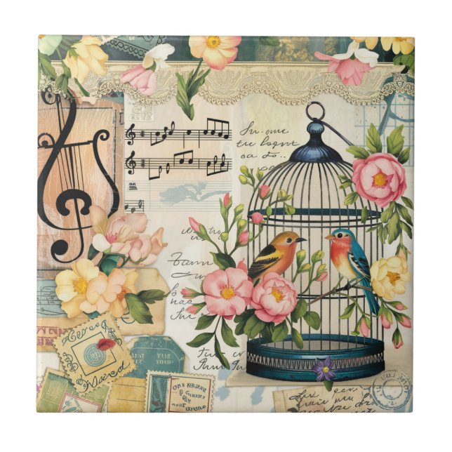 Shabby Chic Birdcage Ceramic Tile (Front)
