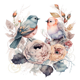 Shabby chic birds and flowers tissue paper