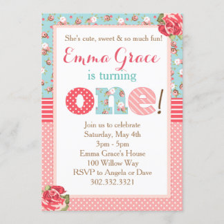 Shabby Chic Birthday First Birthday Invitation