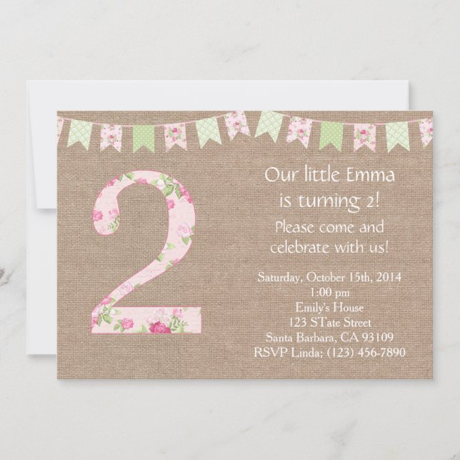 Shabby Chic Birthday Party Invitation Shabby Chic (Front)