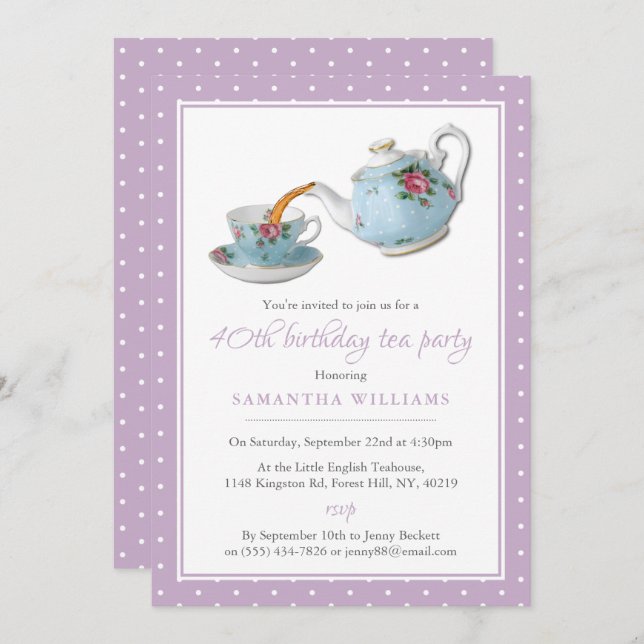 Shabby Chic Birthday Tea Party Invitation (Front/Back)