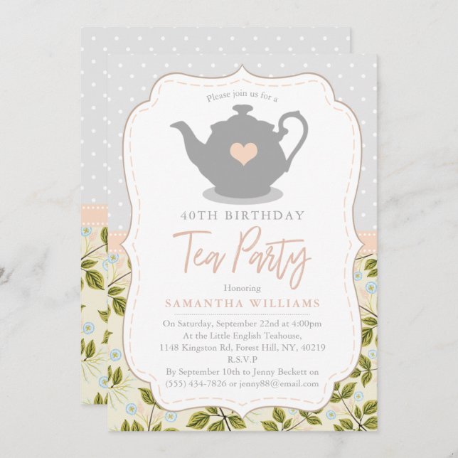 Shabby Chic Birthday Tea Party Invitation (Front/Back)