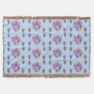 Shabby Chic Blue Floral Flowers Throw Rug Blanket