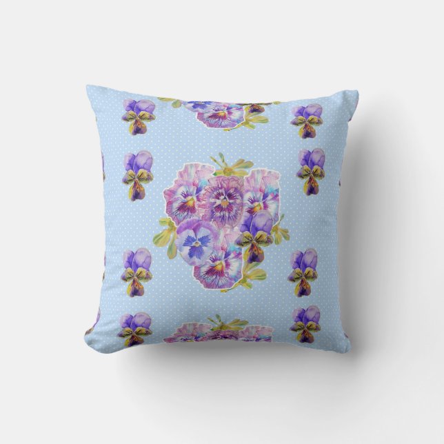 Shabby Chic Blue Floral pattern flowers Cushion (Front)