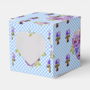 Shabby Chic Blue Gingham Pansy Floral Cake Favour  Box