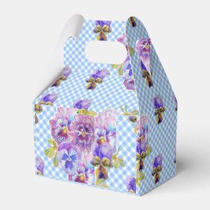 Shabby Chic Blue Gingham Pansy Floral Cake Favour Box