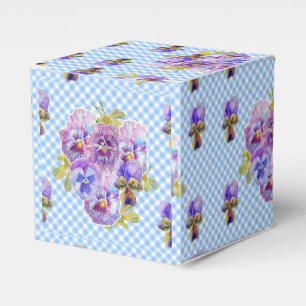 Shabby Chic Blue Gingham Pansy Floral Cake Favour Box
