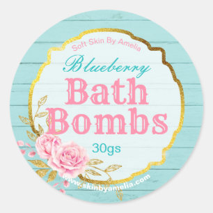 Shabby Chic Blue Gold Glitter Bath Bomb Labels