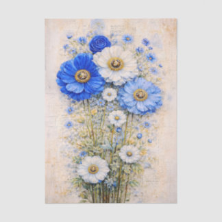 Shabby Chic Blue Ivory Mix Flowers FD7L Decoupage Tissue Paper