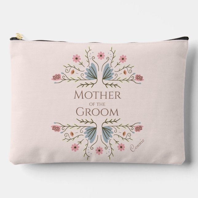 Shabby Chic Blue Pink Flower Mother of the Groom Accessory Pouch (Front)