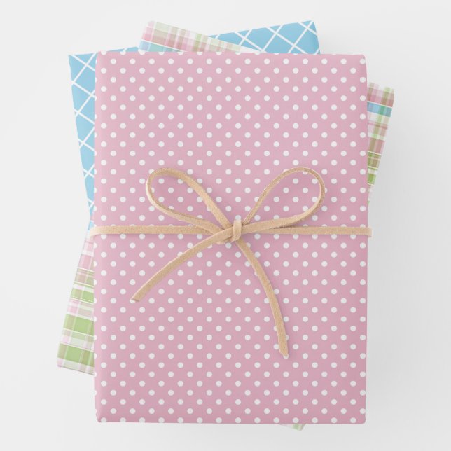Shabby Chic Blue Pink Green Stripes Pattern Wrapping Paper Sheet (In situ)