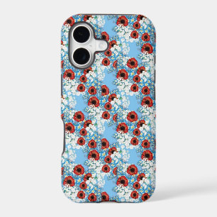 Shabby chic blue red floral flower print by LeahG