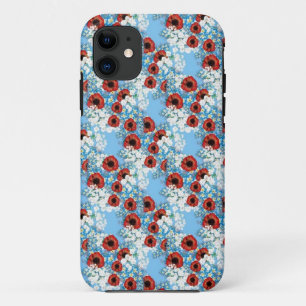 Shabby chic blue red floral flower print by LeahG Case-Mate iPhone Case