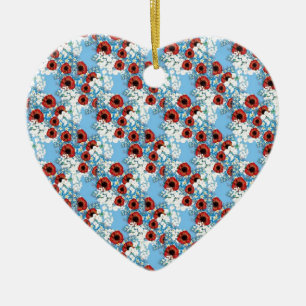 Shabby chic blue red floral flower print by LeahG Ceramic Tree Decoration