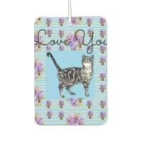 Shabby Chic Blue Stripe Tabby Cat Love Heart