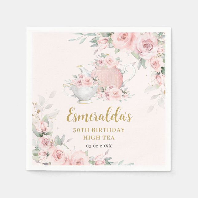 Shabby Chic Blush Floral High Tea Party Birthday  Napkin (Front)