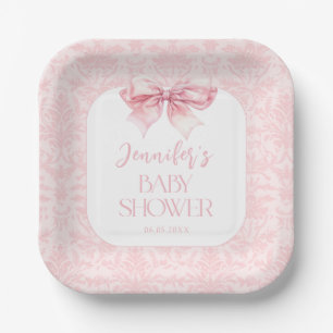Shabby Chic Blush Pink Bow Baby Girl Shower Paper Plate