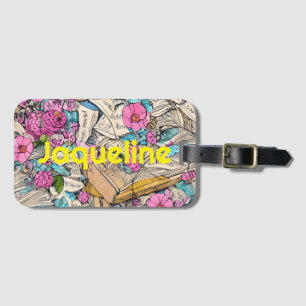 Shabby Chic Book File Illustration Luggage Tag